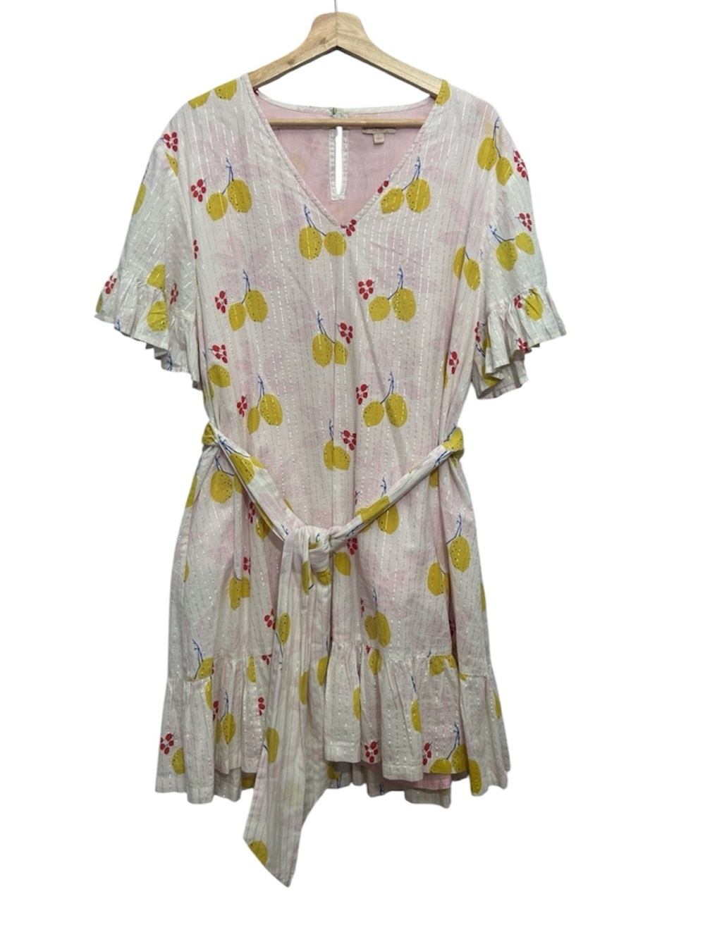 Pink Chicken Lemon Print Halsey Dress sz L - Picture 3 of 8